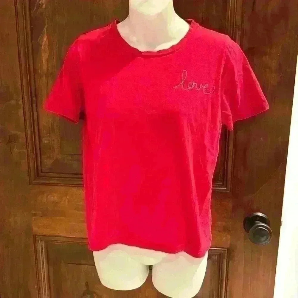 Ella Moss embroidered Love T-shirt red small